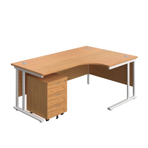 Twin Upright Right Hand Radial Desk + Mobile 3 Drawer Pedestal (FSC) 1800X1200 Nova Oak/White