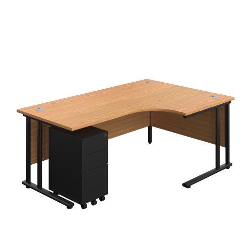 Twin Upright Right Hand Radial Desk + Slimline Steel Pedestal 3 Drawers (FSC) 1800X1200 Nova Oak/Black