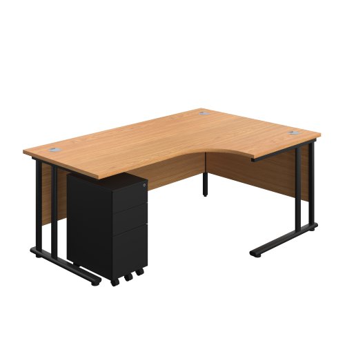 Twin Upright Right Hand Radial Desk + Slimline Steel Pedestal 3 Drawers 1800X1200 Nova Oak/Black