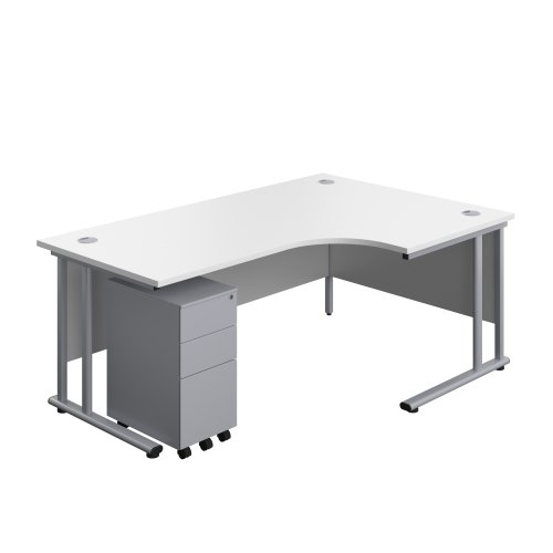 Twin Upright Right Hand Radial Desk + Slimline Steel Pedestal 3 Drawers (FSC) 1800X1200 White/Silver