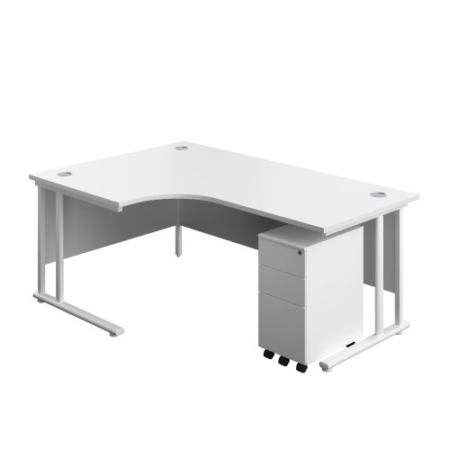 Twin Upright Right Hand Radial Desk + Slimline Steel Pedestal 3 Drawers (FSC) 1800X1200 White/White