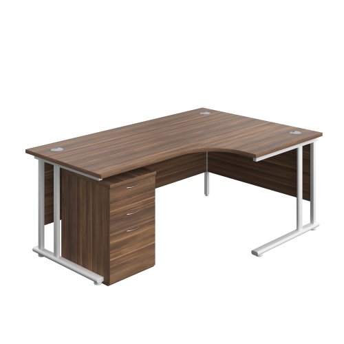 Twin Upright Right Hand Radial Desk + High Mobile Pedestal 3 Drawer (FSC) 1800X1200 Dark Walnut/White