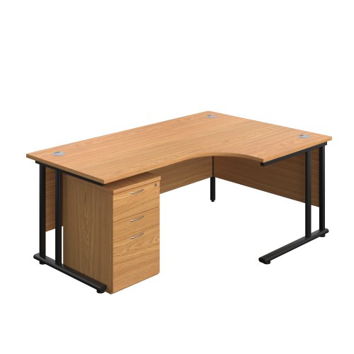 Twin Upright Right Hand Radial Desk + High Mobile Pedestal 3 Drawer 1800X1200 Nova Oak/Black