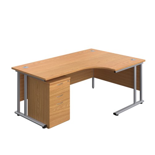 Twin Upright Right Hand Radial Desk + High Mobile Pedestal 3 Drawer 1800X1200 Nova Oak/Silver