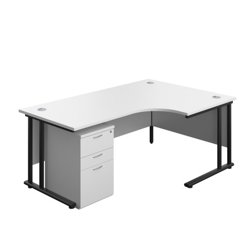 Twin Upright Right Hand Radial Desk + High Mobile Pedestal 3 Drawer 1800X1200 White/Black