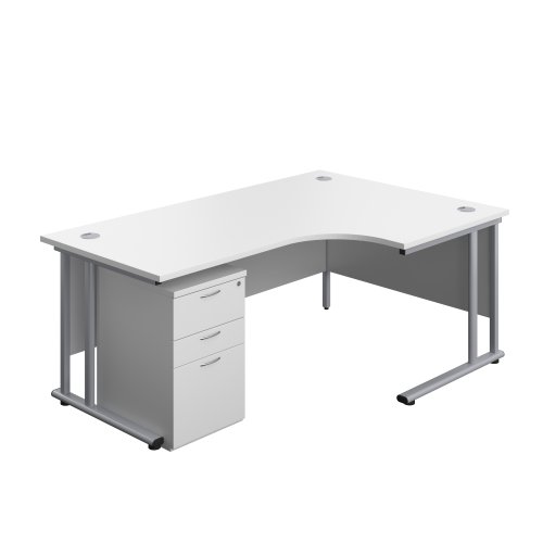 Twin Upright Right Hand Radial Desk + High Mobile Pedestal 3 Drawer (FSC) 1800X1200 White/Silver