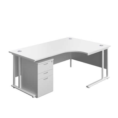 Twin Upright Right Hand Radial Desk + High Mobile Pedestal 3 Drawer (FSC) 1800X1200 White/White