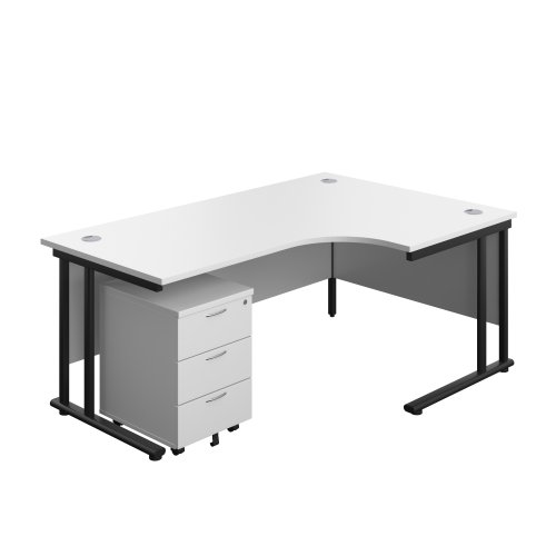 Twin Upright Right Hand Radial Desk + Mobile 3 Drawer Pedestal (FSC) 1800X1200 White/Black