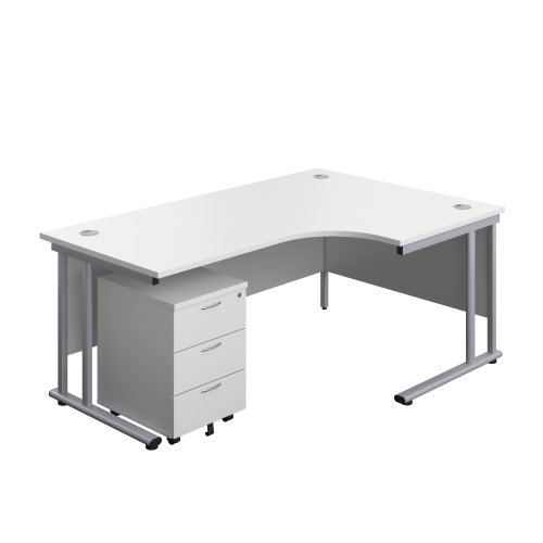 Twin Upright Right Hand Radial Desk + Mobile 3 Drawer Pedestal 1800X1200 White/Silver