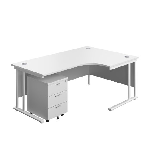 Twin Upright Right Hand Radial Desk + Mobile 3 Drawer Pedestal (FSC) 1800X1200 White/White