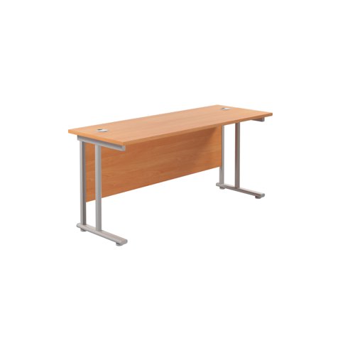 Twin Upright Rectangular Desk: 600mm Deep (FSC) 1800X600 Beech/Silver