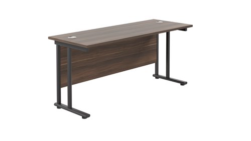 Twin Upright Rectangular Desk: 600mm Deep 1800X600 Dark Walnut/Black