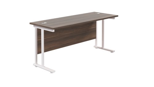 Twin Upright Rectangular Desk: 600mm Deep 1800X600 Dark Walnut/White