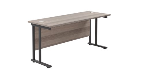Twin Upright Rectangular Desk: 600mm Deep 1800X600 Grey Oak/Black