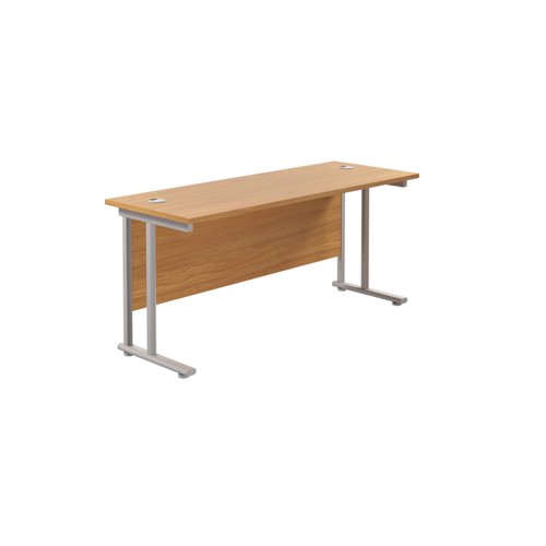 Twin Upright Rectangular Desk: 600mm Deep (FSC) 1800X600 Nova Oak/Silver