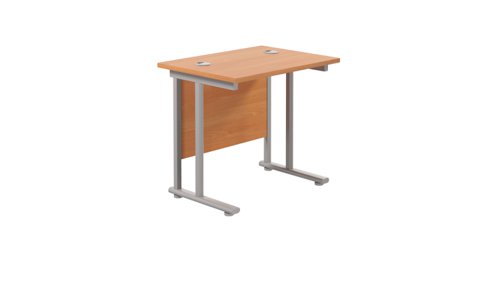 Twin Upright Rectangular Desk: 600mm Deep 800X600 Beech/Silver