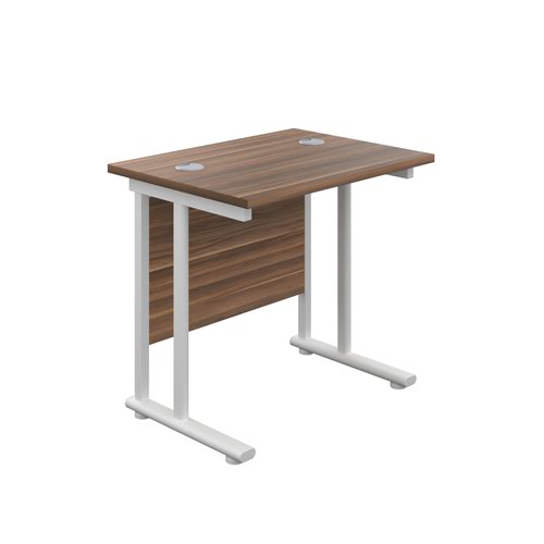 800X600 Twin Upright Rectangular Desk Dark Walnut-White