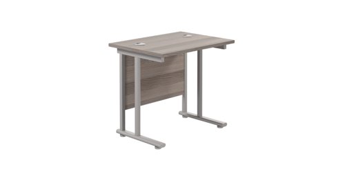 Twin Upright Rectangular Desk: 600mm Deep 800X600 Grey Oak/Silver
