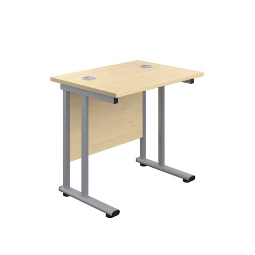 800X600 Twin Upright Rectangular Desk Maple-Silver