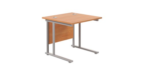 Twin Upright Rectangular Desk: 800mm Deep 800X800 Beech/Silver