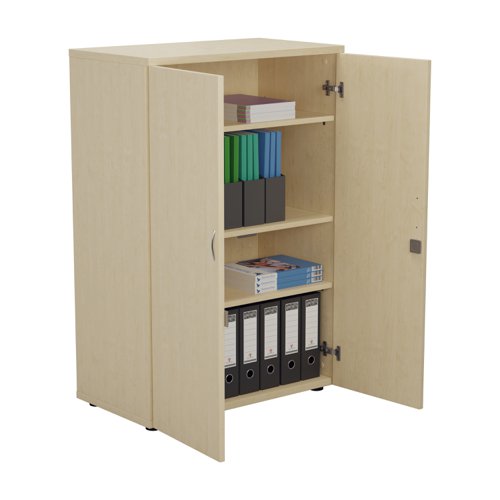 WDS1245CPMA | Introducing our Wooden Cupboard, designed to provide you with ample storage space while adding a touch of elegance to your home or office. Crafted with 18mm one piece MFC back panel and 25mm top and bottom panels, this cupboard is built to last. The lockable doors with silver handles ensure the safety of your belongings, while the black adjustable feet allow for easy levelling on any surface. The fully adjustable shelves provide flexibility to accommodate items of various sizes. With its sleek design and sturdy construction, our Wooden Cupboard is the perfect addition to any space.