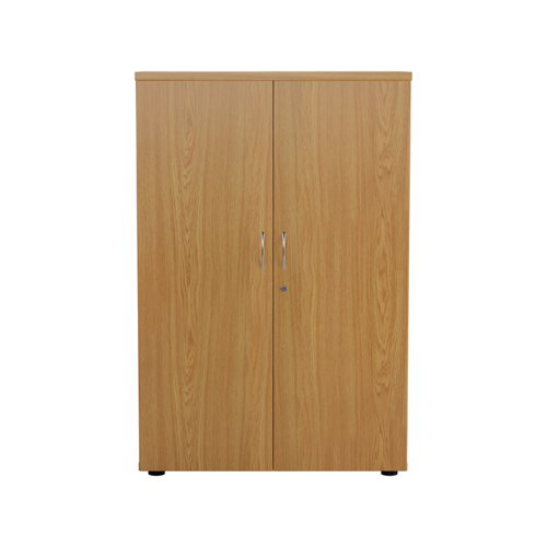 WDS1245CPNO | Introducing our Wooden Cupboard, designed to provide you with ample storage space while adding a touch of elegance to your home or office. Crafted with 18mm one piece MFC back panel and 25mm top and bottom panels, this cupboard is built to last. The lockable doors with silver handles ensure the safety of your belongings, while the black adjustable feet allow for easy levelling on any surface. The fully adjustable shelves provide flexibility to accommodate items of various sizes. With its sleek design and sturdy construction, our Wooden Cupboard is the perfect addition to any space.