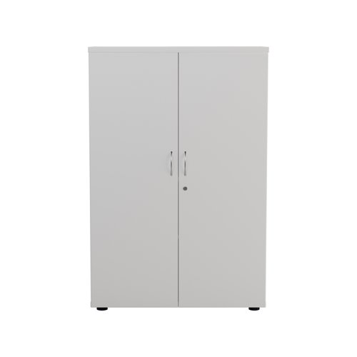 WDS1245CPWH | Introducing our Wooden Cupboard, designed to provide you with ample storage space while adding a touch of elegance to your home or office. Crafted with 18mm one piece MFC back panel and 25mm top and bottom panels, this cupboard is built to last. The lockable doors with silver handles ensure the safety of your belongings, while the black adjustable feet allow for easy levelling on any surface. The fully adjustable shelves provide flexibility to accommodate items of various sizes. With its sleek design and sturdy construction, our Wooden Cupboard is the perfect addition to any space.