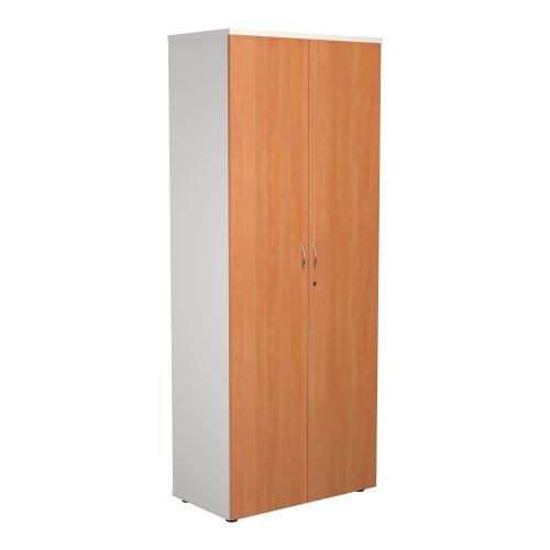 WDS2045CPWHBE | Introducing our Wooden Cupboard, designed to provide you with ample storage space while adding a touch of elegance to your home or office. Crafted with 18mm one piece MFC back panel and 25mm top and bottom panels, this cupboard is built to last. The lockable doors with silver handles ensure the safety of your belongings, while the black adjustable feet allow for easy levelling on any surface. The fully adjustable shelves provide flexibility to accommodate items of various sizes. With its sleek design and sturdy construction, our Wooden Cupboard is the perfect addition to any space.