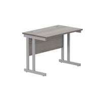 Office Rectangular Desk with Steel Double Upright Cantilever Frame (FSC) 1000X600 Alaskan Grey Oak/Silver