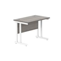 Office Rectangular Desk with Steel Double Upright Cantilever Frame (FSC) 1000X600 Alaskan Grey Oak/White