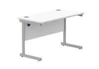 Office Rectangular Desk With Steel Single Upright Cantilever Frame 1200X600 Arctic White/Silver