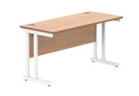 Office Rectangular Desk With Steel Double Upright Cantilever Frame 1400X600 Norwegian Beech/White