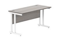 Office Rectangular Desk With Steel Double Upright Cantilever Frame 1400X600 Alaskan Grey Oak/White