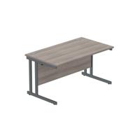 Office Rectangular Desk with Steel Double Upright Cantilever Frame  1400X800 Alaskan Grey Oak/Graphite
