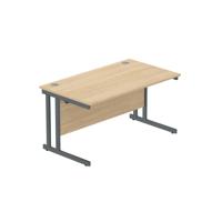 Office Rectangular Desk with Steel Double Upright Cantilever Frame  1400X800 Canadian Oak/Graphite