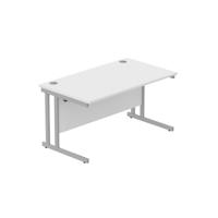 Office Rectangular Desk with Steel Double Upright Cantilever Frame (FSC) 1400X800 Arctic White/Silver
