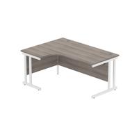 Office Left Hand Corner Desk with Steel Double Upright Cantilever Frame (FSC) 1600X1200 Alaskan Grey Oak/White