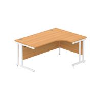 Office Right Hand Corner Desk with Steel Double Upright Cantilever Frame  1600X1200 Norwegian Beech/White