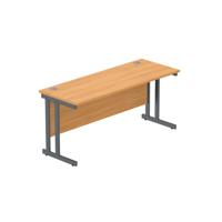 Office Rectangular Desk with Steel Double Upright Cantilever Frame  1600X600 Norwegian Beech/Graphite