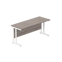 Office Rectangular Desk with Steel Double Upright Cantilever Frame (FSC) 1600X600 Alaskan Grey Oak/White