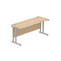 Office Rectangular Desk with Steel Double Upright Cantilever Frame  1600X600 Canadian Oak/Silver