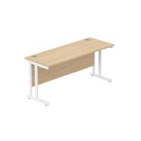 Office Rectangular Desk with Steel Double Upright Cantilever Frame  1600X600 Canadian Oak/White