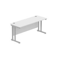 Office Rectangular Desk with Steel Double Upright Cantilever Frame (FSC) 1600X600 Arctic White/Silver