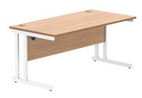 Office Rectangular Desk with Steel Double Upright Cantilever Frame (FSC) 1600X800 Norwegian Beech/White