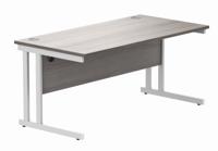 Office Rectangular Desk with Steel Double Upright Cantilever Frame (FSC) 1600X800 Alaskan Grey Oak/White