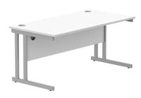 Office Rectangular Desk with Steel Double Upright Cantilever Frame (FSC) 1600X800 Arctic White/Silver