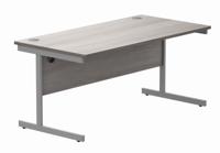 Office Rectangular Desk with Steel Single Upright Cantilever Frame (FSC) 1600X800 Alaskan Grey Oak/Silver