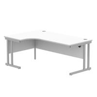 Office Left Hand Corner Desk With Steel Double Upright Cantilever Frame 1800X1200 Arctic White/Silver