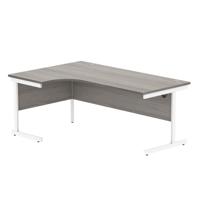 Office Left Hand Corner Desk With Steel Single Upright Cantilever Frame 1800X1200 Alaskan Grey Oak/White