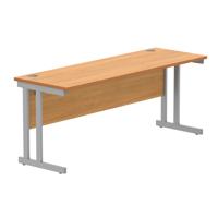 Office Rectangular Desk With Steel Double Upright Cantilever Frame 1800X600 Norwegian Beech/Silver